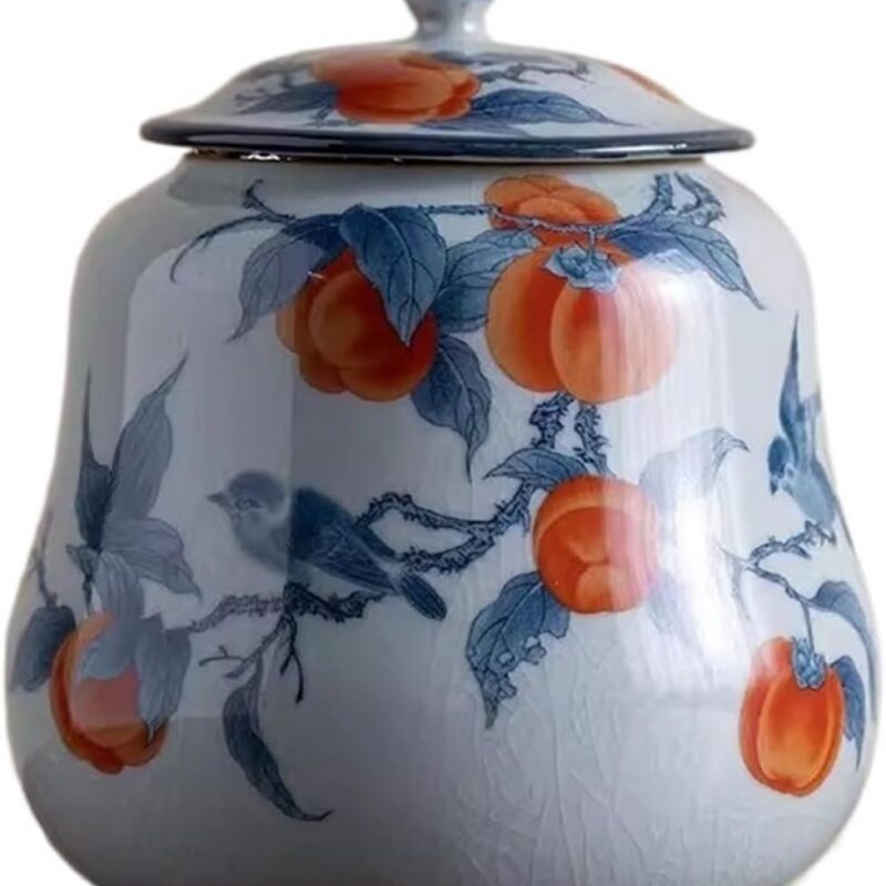 Ceramic Food Jar Vintage Chinese Crackle Pattern Loose LeavesTea Storage Sealed Storage Coffee Canister Decorative Porcelain Pantry Storage Containers (B)