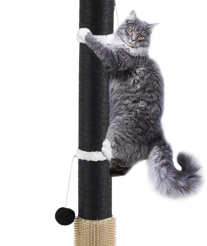Scratching Posts for Indoor Cats Adults,45'' Tall Gothic Scratching Post with 3.5Inch Diameter Sisal Rope,Cat Scratcher with Interactive Ball Toys Self Groomer Brush for Large Cats