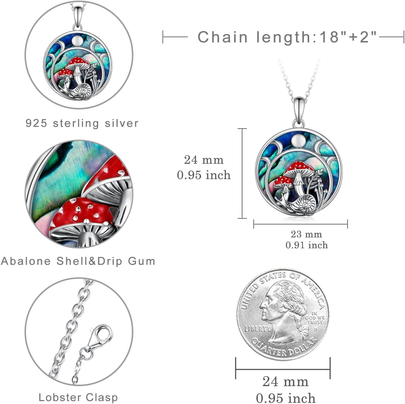 61dUPrLSRLL._AC_SL1500_.jpg Moon Mushroom Necklace for Women,925 Sterling Silver Magical Red Mushroom Pendant Moon Phase Necklaces,Anniversary Birthday Gifts for Women Mom,18''-20'' - Image 4
