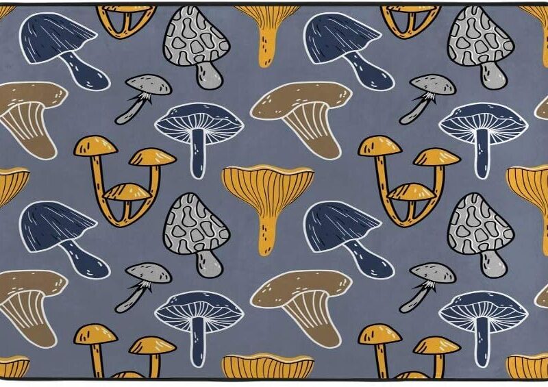 Large Area Rug Non Slip Floor Carpets Soft Comfort Indoor Floor Mats Home Decor for Bedroom Sofa Living Room ﻿Doodle Mushrooms Pattern