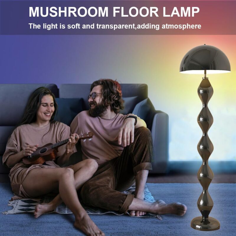 Floor Lamp Creative Mushroom Lamp 3 Colors Dimmable Tall Standing Lamp Gift for Living Room Modern Floor Light with Iron Shade Foot Switch Corner Floor Lamps for Living Room Green Unique (Black)