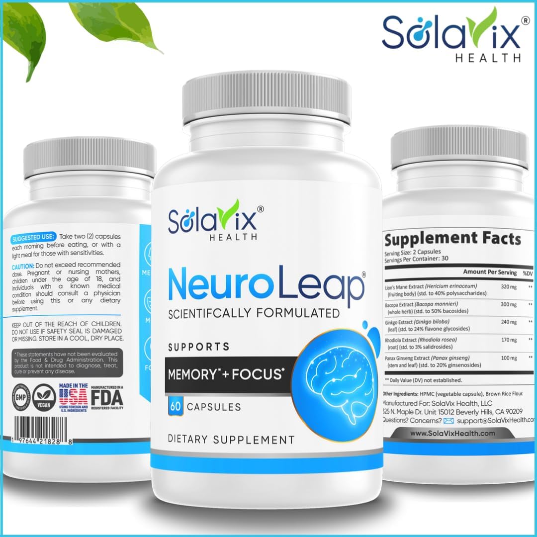 61f16oDGwPL._AC_SL1080_.jpg NeuroLeap Premium Nootropic Brain Health Supplement | US-Made | Supports Memory, Focus, Clarity, Energy | Easy-to-Swallow | Bacopa Monnieri, Lion's Mane, Rhodiola Rosea, Ginkgo, Ginseng |60 Count - Image 6