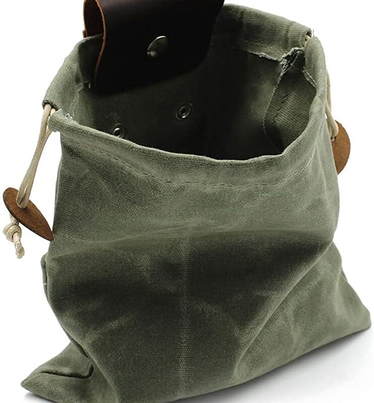 Foraging Bag Mushroom Foraging Bag Waxed Canvas Tinder Waterproof Small Leather Bag Hunting Bag Waist Bag Dog Training Jungle Craft Belt (Green)