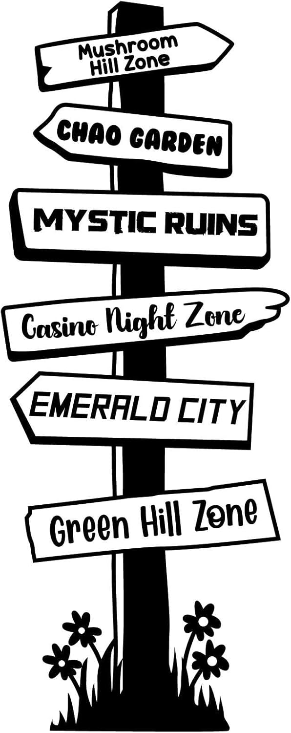 61iPOA-L5fL._AC_SL1500_.jpg Design With Vinyl Adventurous Direction Wall Decal Mushroom Hill Zone Chao Garden Direction Board Signage Board Fun - Size: 16 in X 40 in - Image 2