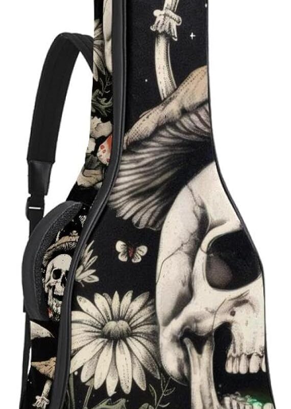 40 41 42 Inch Guitar Gig Bag, 0.4 In Thick Sponge Soft Padded Guitar Case Cover for Acoustic Electric Bass Classical Guitar, Skull with Witchy Mushroom Butterfly Night Plant
