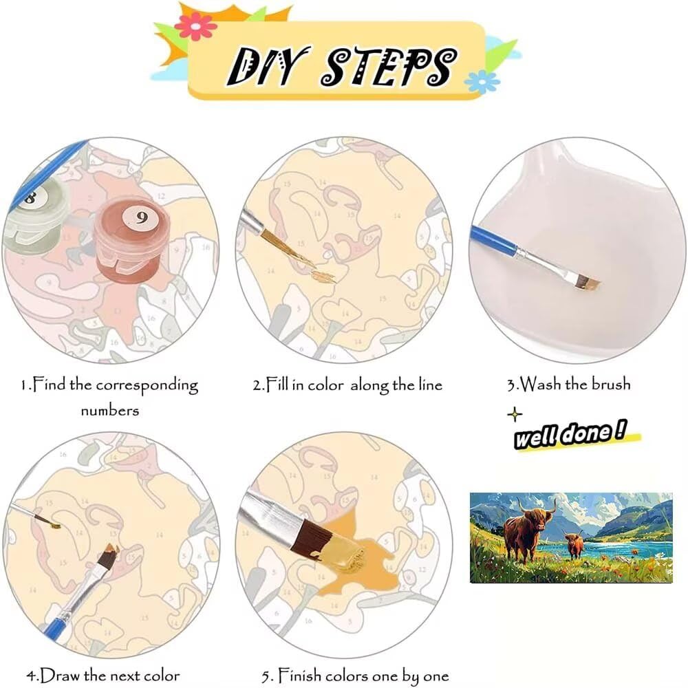 61ioody75RL._AC_SL1000_.jpg Cute Paint by Numbers Kit for Adults & Beginners, 48 X 24 Inch Large Paint by Numbers Highland Cattle, Easy DIY Acrylic Painting by Numbers for All Ages Crafts for Home Wall Decor (Without Frame) -H41 - Image 4