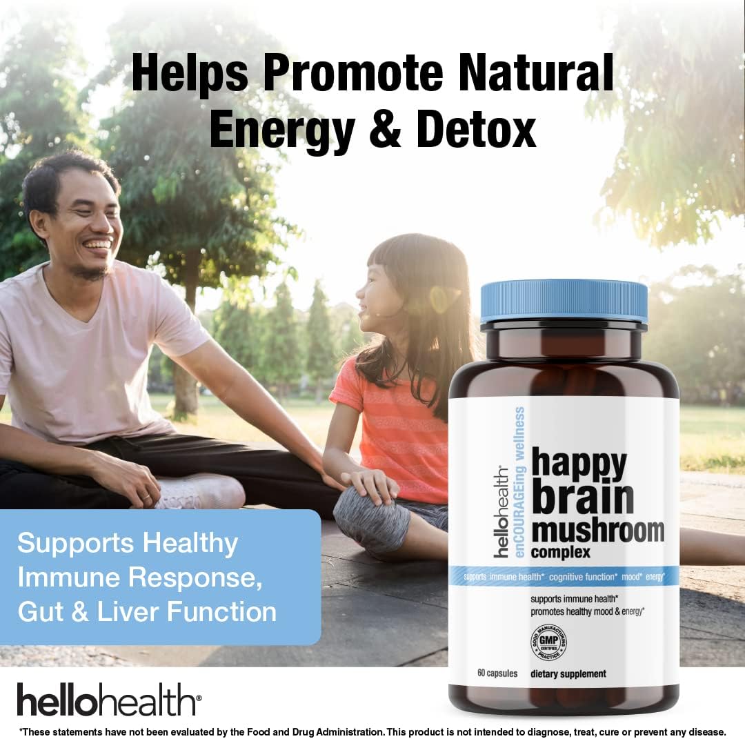 61kNcH9SsDL._AC_SL1080_.jpg Happy Brain Mushroom Complex Nootropics Brain Support Supplement, 10 Mushroom Supplement: Lions Mane, Turkey Tail, Red Reishi, Shiitake Mushrooms for Improved Clarity, Energy, Immune Support 60ct. 4pk - Image 4