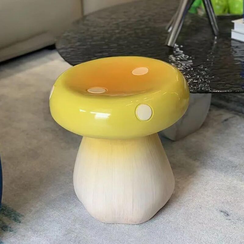 Resin Mushroom Stool, Mushroom Decorative Stool, Mushroom Ottoman, Mushroom Shape Ottoman, Chair for Living Room, Bedroom, Resin Creative Sculpture Decoration(Yellow)