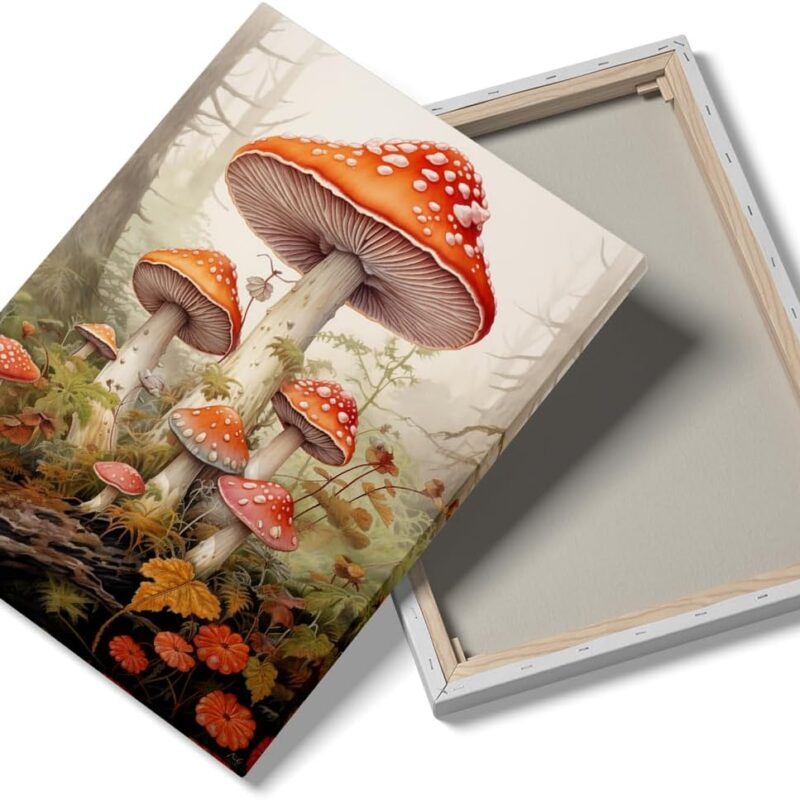 Plant Mushroom Wall Art Cute mushroom picture Wall decoration Forest wall art Mushroom poster Living Room Bedroom Bathroom Kitchen Dining Room Farmhouse music decoration (24x36inch Framed)