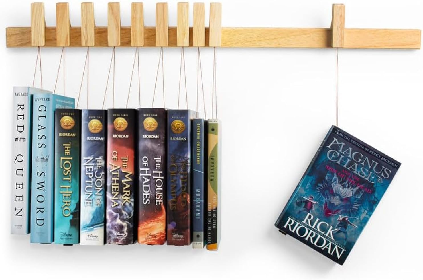 61mAiILX1HL._AC_SL1500_.jpg Floating Wall Bookshelf - Wall Mounted Book Organizer with Included Bookmarks - Hardwood Hanging Bookshelf for Bedroom, Living Room, or Kitchen - A Thoughtful Gift for Book Lovers (Natural)