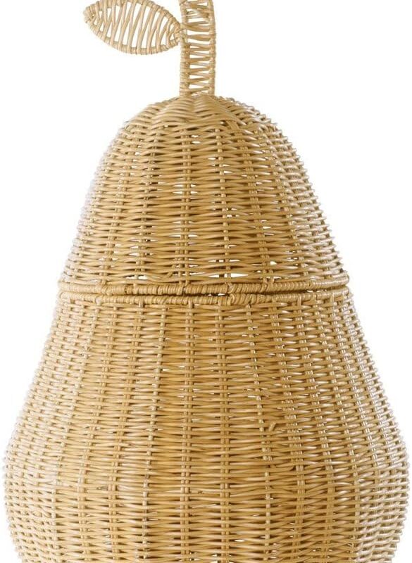 Kaplan Early Learning Pear Washable Wicker Floor Basket | Fruit-Shaped Woven Rattan Storage Bin | Home Decor Organizer