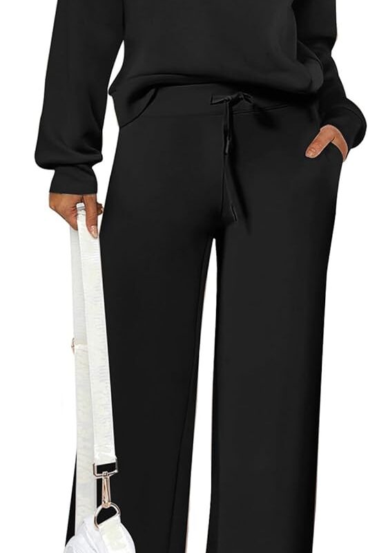 PRETTYGARDEN Women's 2 Piece Outfits Casual Lapel Half Zip Sweatshirts And Wide Leg Pants Tracksuit Sets