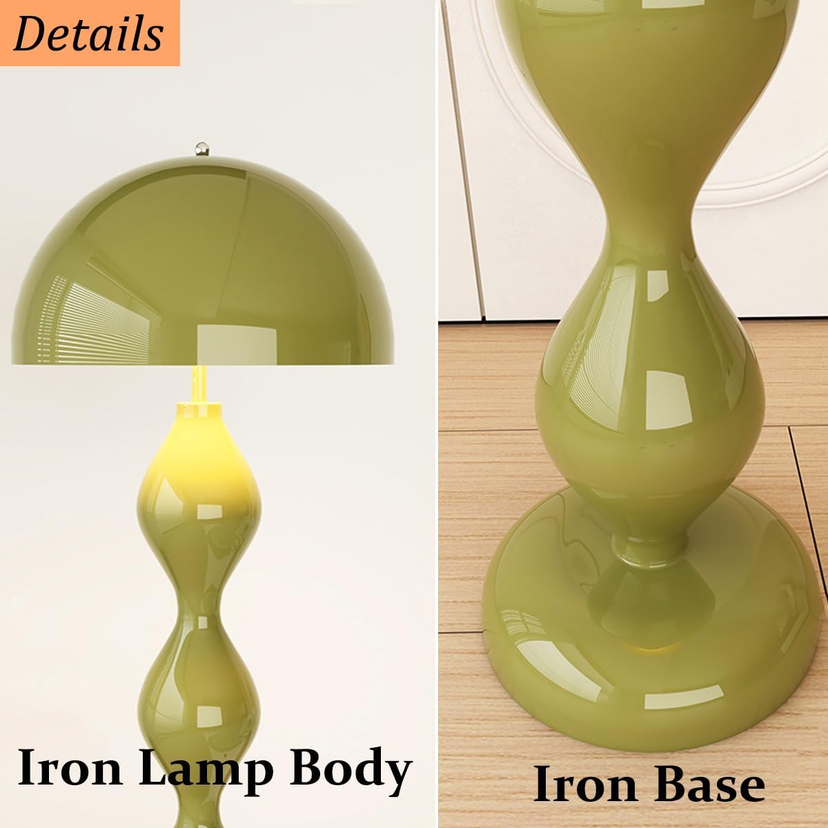 61n8iYx51AL._AC_SL1200_.jpg Green Mushroom Floor Lamp with Dome Lampshade,Dimmable Standing Lamp with Footswitch,Modern Style Reading Lamp for Living Room Bedroom and Office - Image 8