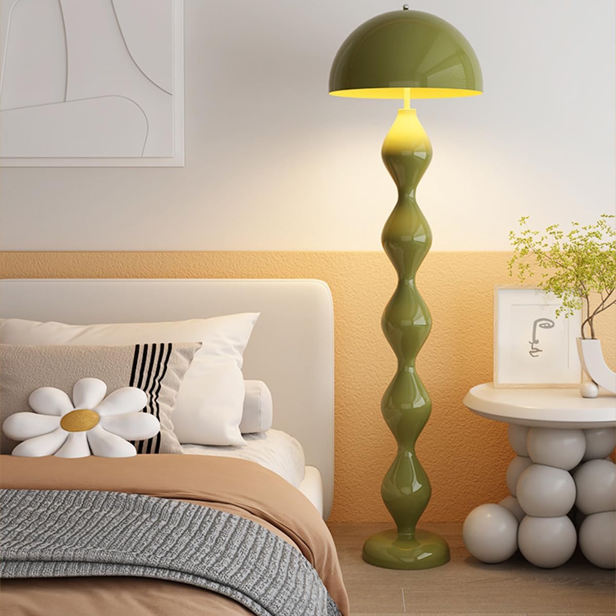 61pQV4pqG3L._AC_SL1200_.jpg Green Mushroom Floor Lamp with Dome Lampshade,Dimmable Standing Lamp with Footswitch,Modern Style Reading Lamp for Living Room Bedroom and Office - Image 6