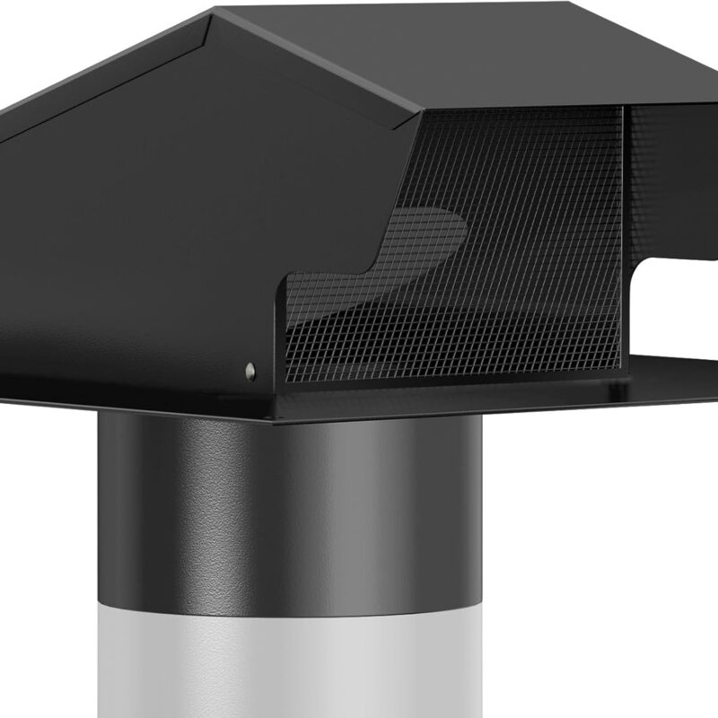Removable Roof Vents 8 Inch, Hon&Guan Roof Vent Cap Galvanized Steel Bathroom 8 Roof Exhaust Vent for Ventilation System-with Damper, Black.