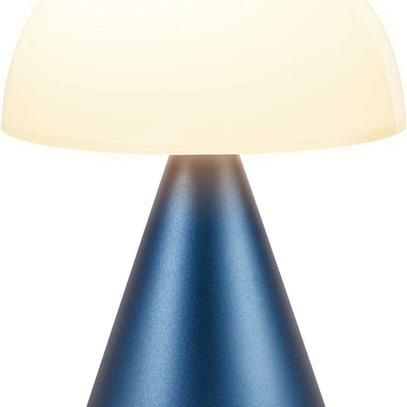 Lexon Mina L Mushroom Lamp - 9 LED Color Table Lamp for Bedrooms, Living Room & Office - Cordless, Rechargeable with 24h Light & Dimmer, Aluminum, Large - Dark Blue