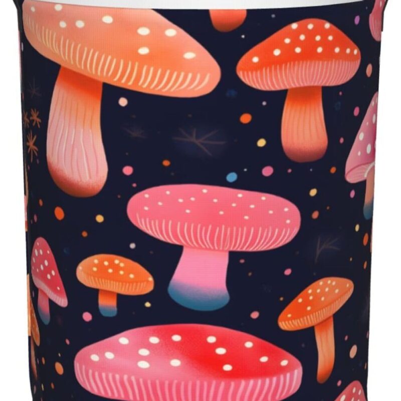 Laundry Basket Mushroom Pattern Washing Basket Collapsible Laundry Bag with Handle 62L Storage Basket for Bathroom Toys Clothes, Large