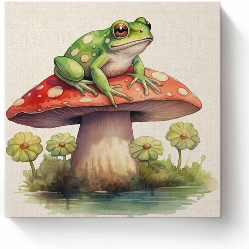 Savannan Paint by Numbers Framed Canvas, Summer Frog Mushroom Botanical Flowers Floral Rural Acrylic Painting Kit for Adults Beginner Drawing Paintwork 20"x20"