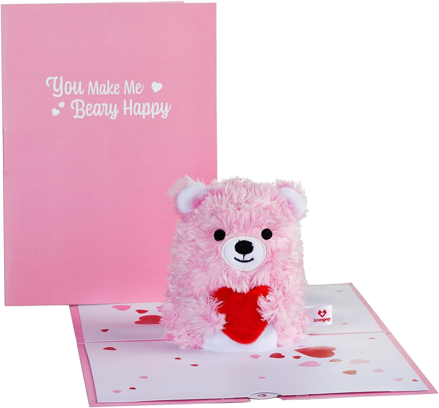 61tkvtGGewL._AC_SL1500_.jpg Lovepop Plushpop Soft Animal Pop-Up Card for Her and Him - 3D Bear Everyday Greeting Card for Boys, Girls, Men, Women - Beary Happy - 6" x 8" Card - Pink - Image 2