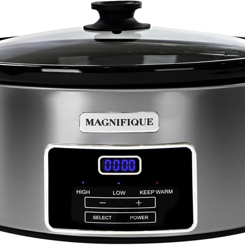 Magnifique 6-Quart Digital Programmable Slow Cooker with Timer - Small Kitchen Appliance for Family Dinners - Serves 6+ People - Heat Settings: Keep Warm, Low and High