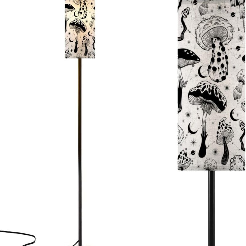 Modern Floor Lamp for Living Room Mushrooms Seamless Pattern Mushrooms Mystical Mushrooms 3 Color Dimmable Standing Lamp with Remote Control Metal Pole Lamp for Bedroom Nursery Reading