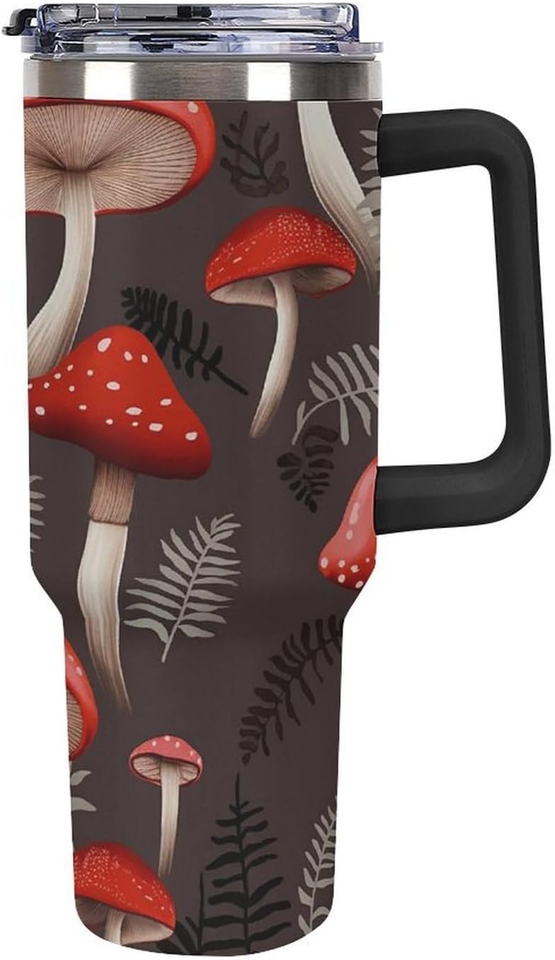 61vqeqFAAML._AC_SL1500_.jpg 40oz Tumbler with Handle And Straw Travel Coffee Mug Red Mushrooms Printed Insulated Water Bottle Stainless Steel Insulated Cup for Self Driving Or Traveling