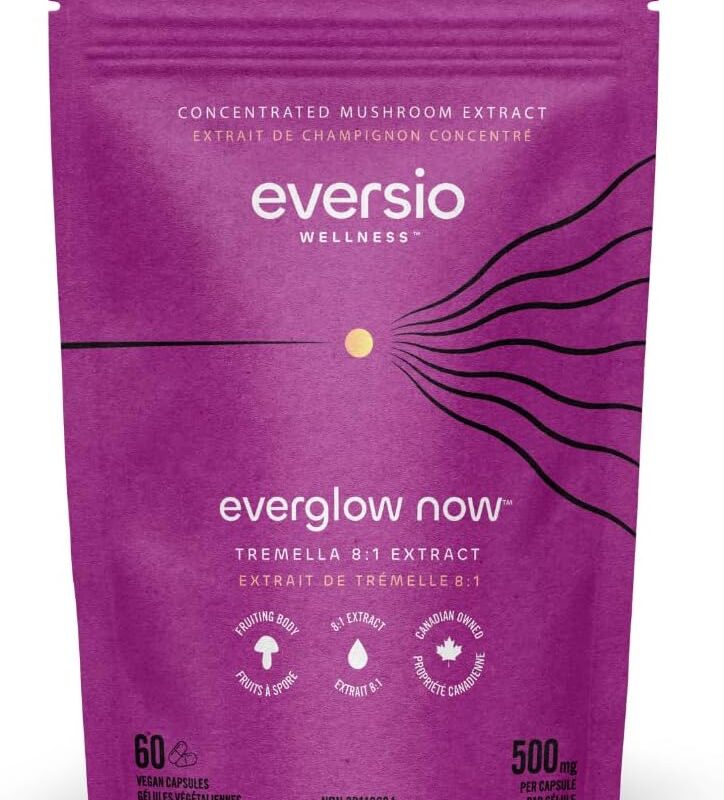 EVERGLOW Now Organic Tremella Mushroom Supplement - 8:1 Tremella Extract in 60 Vegan Capsules (500mg) - Healthy Skin Support Supplement