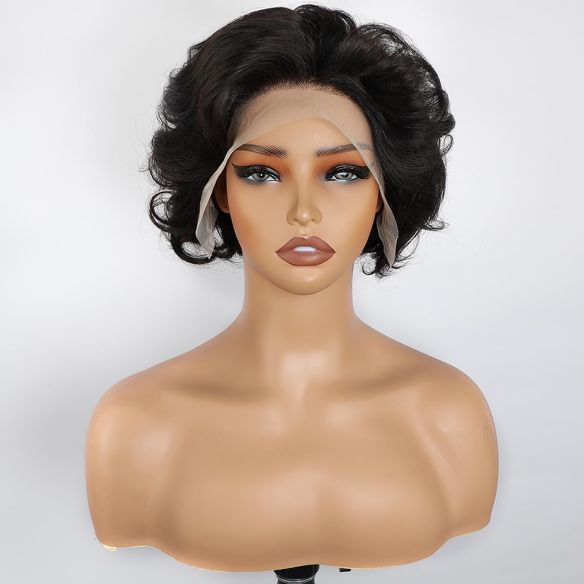 61z4XdAQZcL._SL1200_.jpg MSGEM 13x4 Full Lace Front Wig Bob Wig Human Hair Short Pixie Cut Loose Wave HD Lace Front Wigs for Women Pre Plucked With Baby Hair Natural Color 6 inch - Image 5