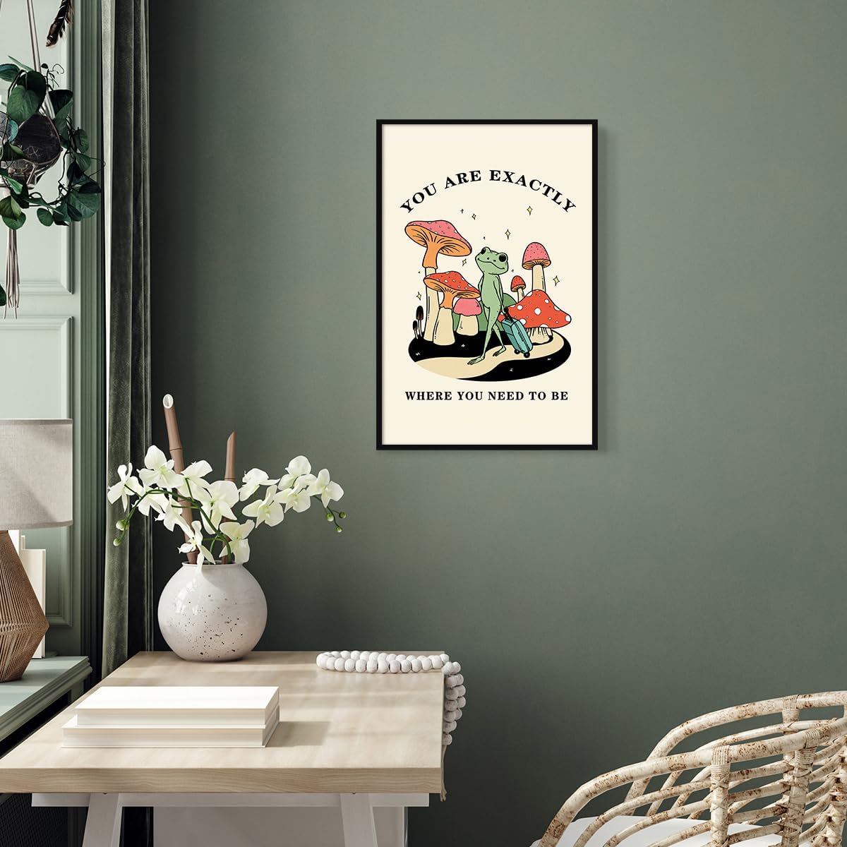 61zR9Hcs8BL._AC_SL1200_.jpg Frog Canvas Wall Art, Mushroom Aesthetic Poster, Motivational You Are Exactly Where You Need To Be Print, Cute Travel Frog Positive Quote Poster, Vintage Froggy Picture 24x36in Framed - Image 7