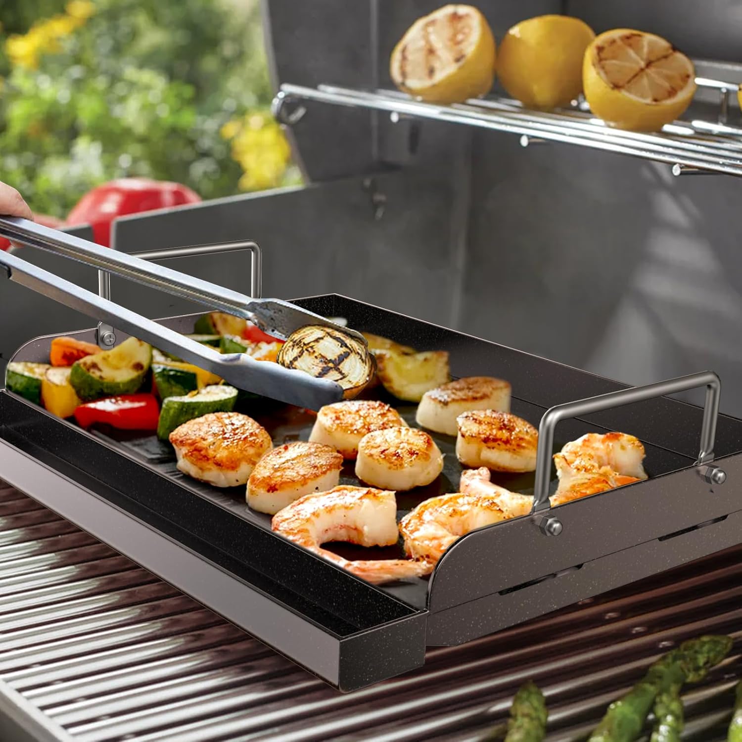 71GO1ddx5L._AC_SL1500_.jpg Cast Iron Griddle for Gas Grill, Nanoceramic Nonstick Flat Top Griddle Insert for Outdoor Gas Grill - Image 3