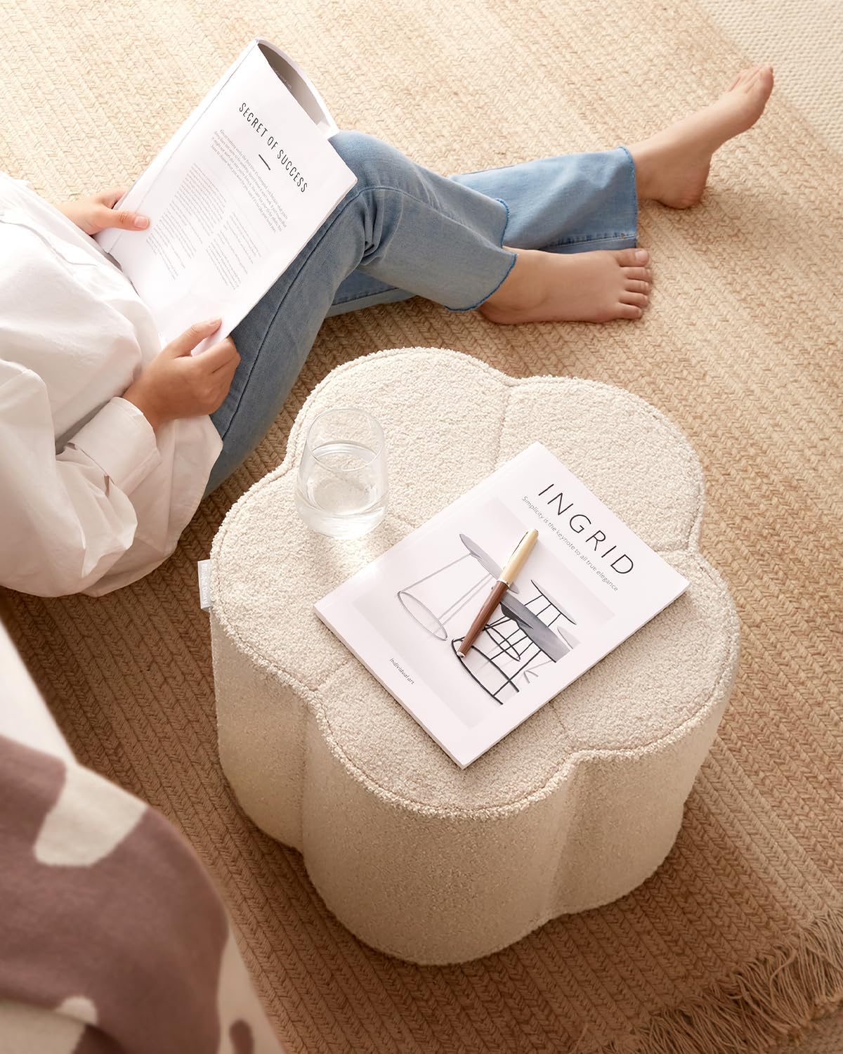 71U6xi1GSL._AC_SL1500_.jpg Blissful Diary Flower Pouf Ottoman, Comfy Floral Ottoman for Living Room, Bedroom, Kids Room, Charm Floor Pouf for Home Decor, Full Foam Filling Foot Rest for Couch, Off White - Image 6