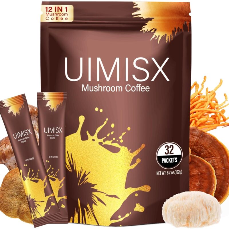 Mushroom Coffee Organic Instant Coffee, Powerful 9 Adaptogenic Mushrooms Blend with Ashwagandha Ksm-66®, Valerian Root, L-Theanine for Support Focus, Energy & Immunity, 32 Packets, Original