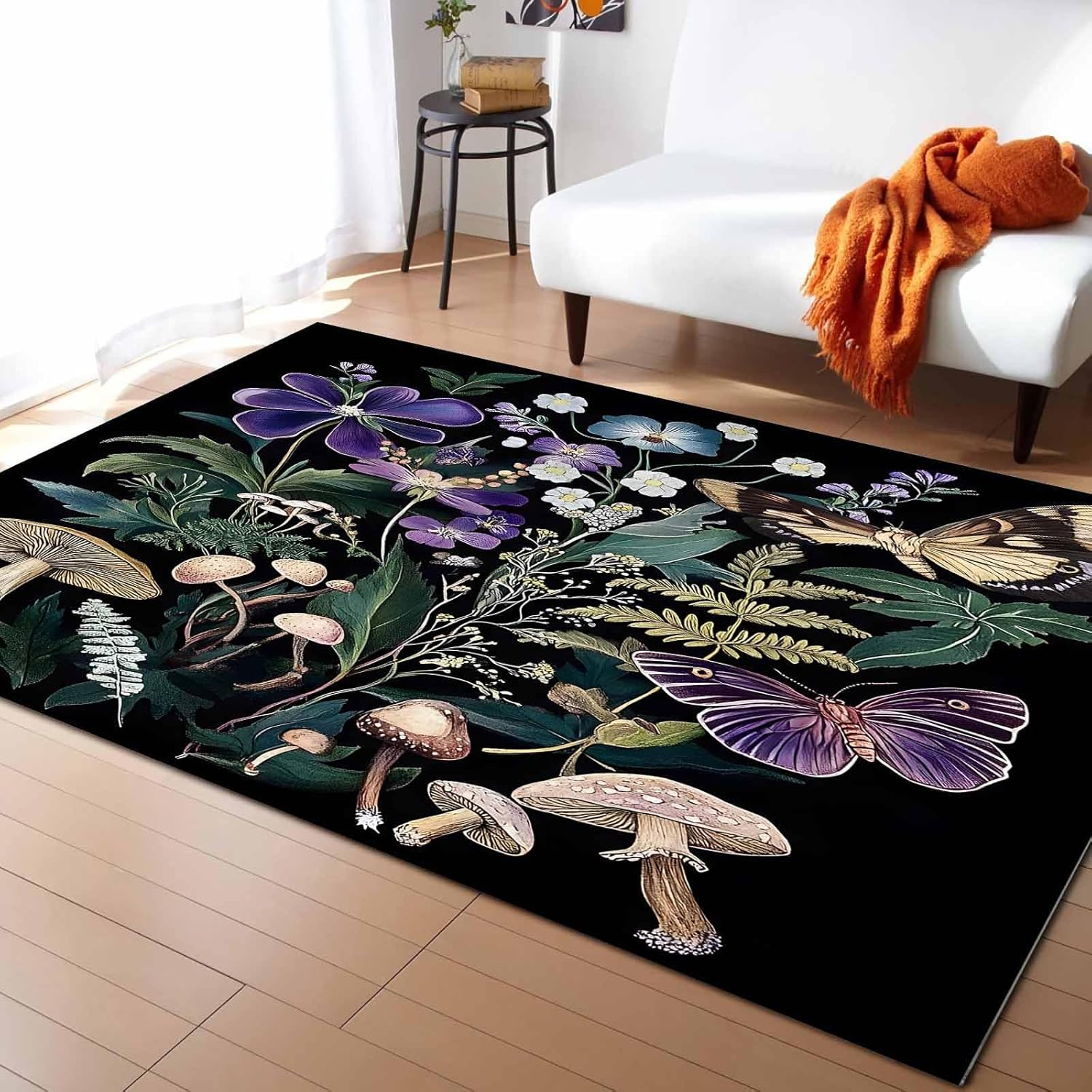 71-FdPulwL._AC_SL1500_.jpg Blooming Botanical Area Rug 2.7 x 5, Spring Floral Wildflower Mushroom Washable Bedroom Rug Non-Slip Kitchen Rugs Non Shedding Floor Cover Mat for Living Room Dining Room Nursery Outdoor Carpet