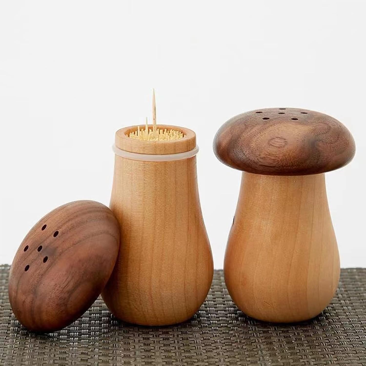 71-gkAEfOwL._AC_SL1500_.jpg Toothpick Dispenser Wooden Toothpick Holder Dispenser Cute Mushroom Tooth Pick Container for Home Kitchen Restaurant Use (with Toothpicks) - Image 3