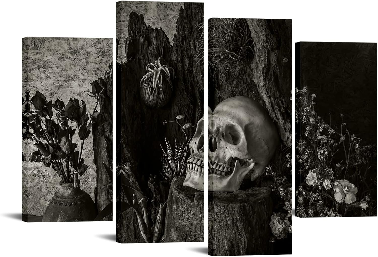 71-stTJWbL._AC_SL1500_.jpg Nachic Wall 4 Piece Skull Canvas Wall Art Vintage Cool Human Skull with Flower Picture Painting Halloween Day Poster Prints for Living Room Home Office Decor Ready to Hang