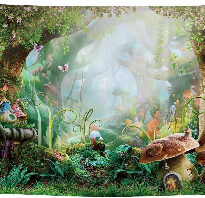 Allenjoy 10X8ft Spring Cartoon Fairy Tale Mushroom Forest Backdrop Children Kids Fancy Birthday Party Decor Newborn Baby Shower Fantasy Backgrounds Studio Photo Booth