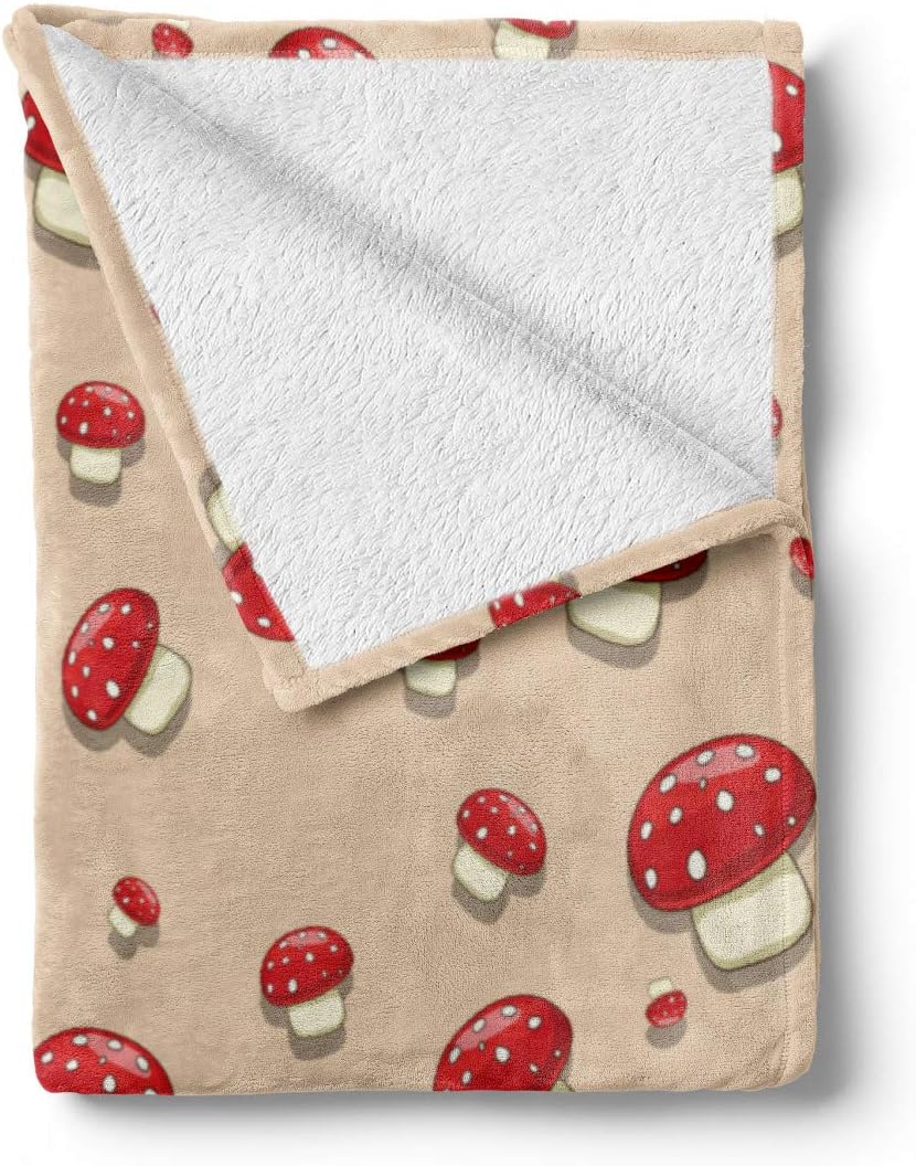 711BeosGIXL._AC_SL1500_.jpg Ambesonne Mushroom Throws and Blankets for Sofa & Bed Woodland Themed Illustration of Spotted Toadstool Summer Season Forest Cartoon Flannel Fleece Soft Couch Cover for Adults 70" x 90" Ivory Red Tan - Image 2