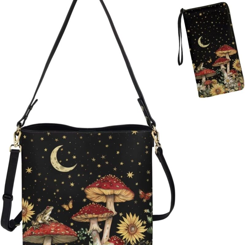 Crossbody Bags for Women Large Size Designer Leather Bucket Bag Purses Set Trendy Handbag with Wristlet Wallet