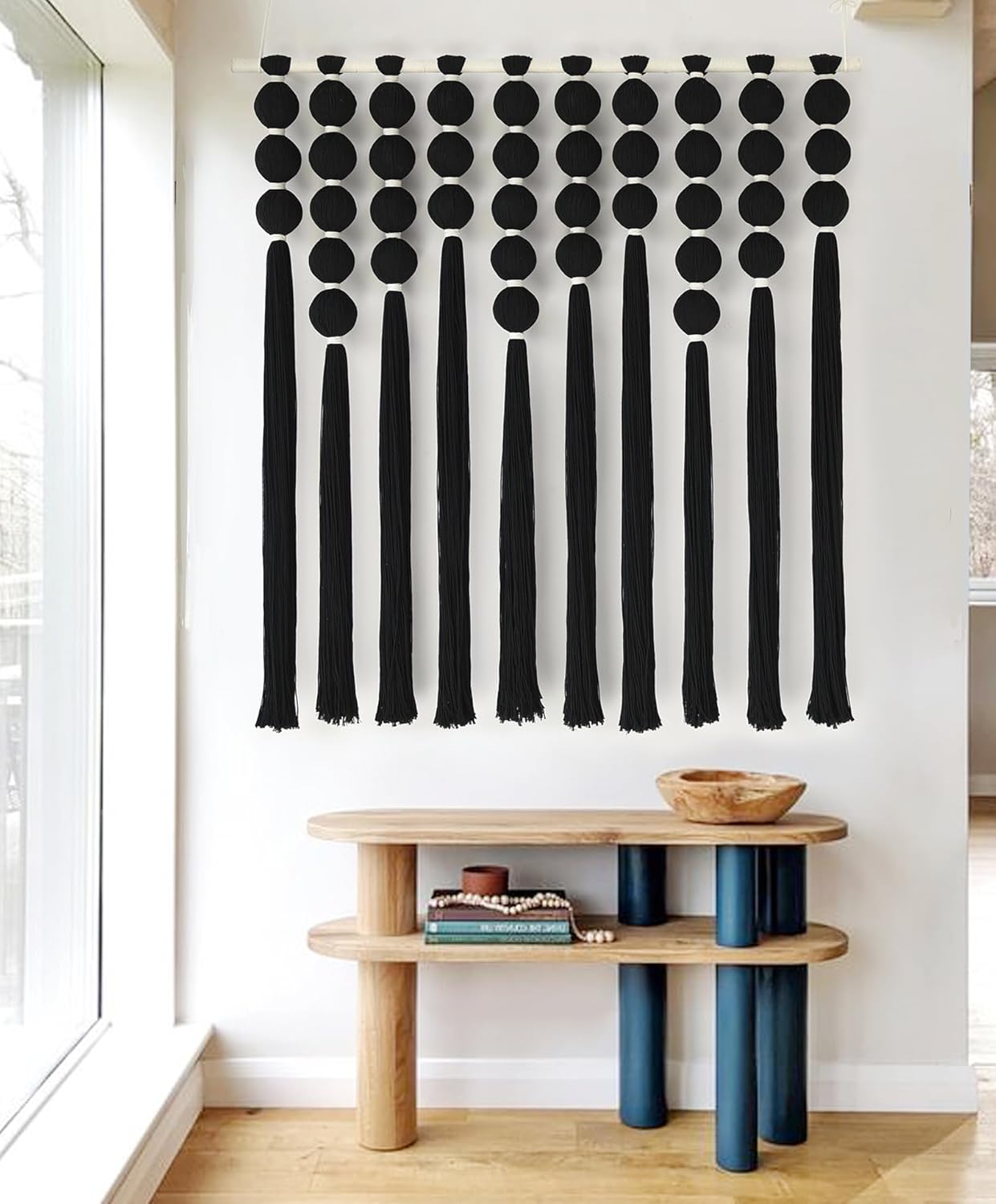712mhIED9L._AC_SL1500_.jpg IOWER Large Macrame Wall Hanging Black Macrame Wall Decor Sphericity Cotton Textile Wall Hanging Boho Wall Decor Art Fiber Yarn Art Handmade 39" Wx39 L - Image 3