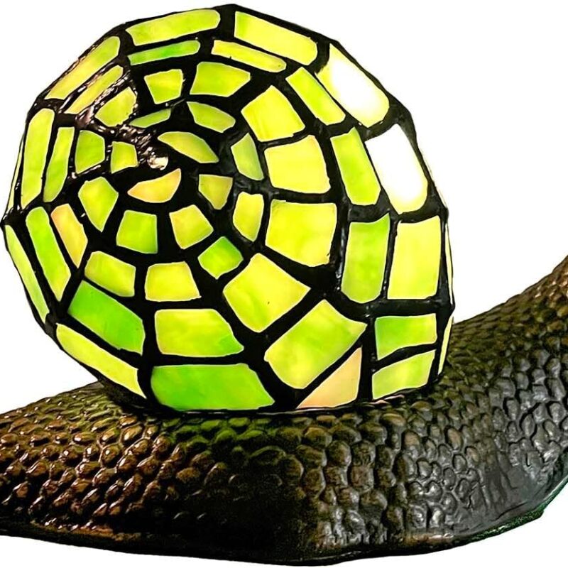 Bieye L10964 Land Snail Tiffany Style Stained Glass Accent Table Lamp for Home Decoration (Green, 10" D x 5" W x 5" H)