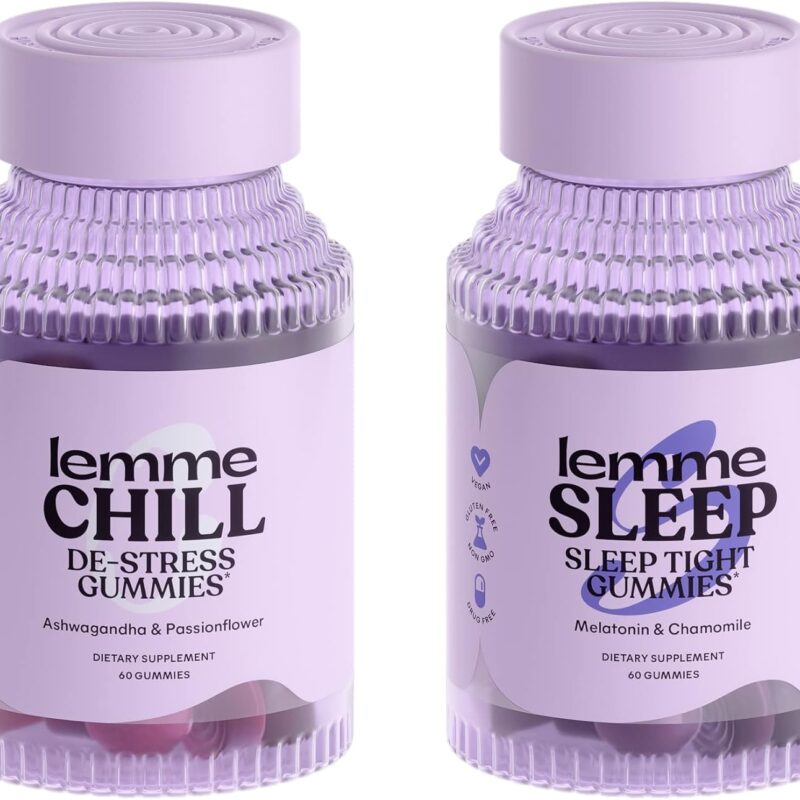 Lemme Chill & Sleep Bundle - Stress Relief Gummies with KSM-66 Ashwagandha & Deep Sleep Gummies with Melatonin and Magnesium to Fall Asleep Faster - Gluten-Free and Non-GMO (Variety Pack of 2)