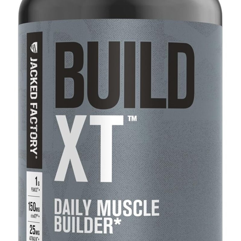Jacked Factory Build-XT Daily Muscle Builder & Performance Enhancer - Muscle Building Supplement for Muscular Strength & Growth | Trademarked Ingredients Peak02, ElevATP, & Astragin - 120 Veggie Pills