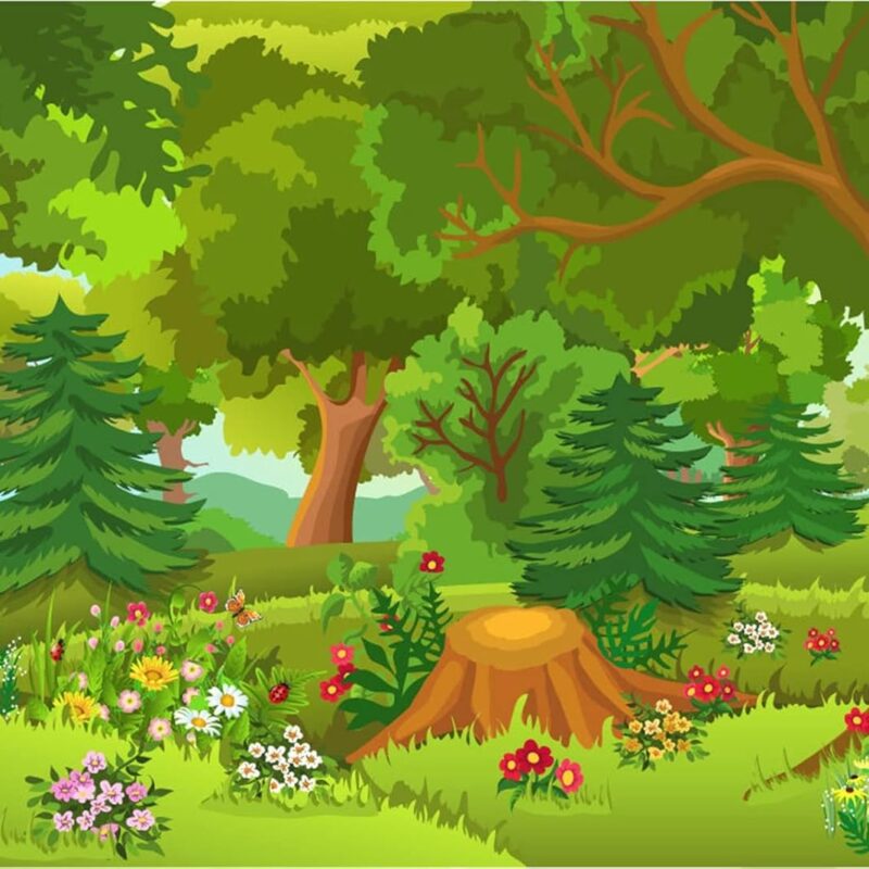 BELECO 12x10ft Fabric Cartoon Forest Backdrop Fairytale Forest with Flowers Mushroom Phtography Backdrop for Birthday Party Decoration Baby Shower Kids Game Photoshoot Photo Background Props