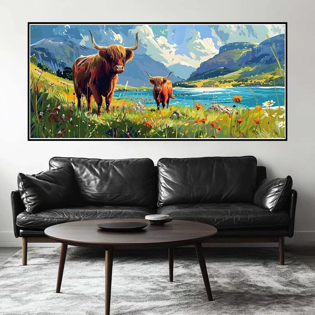 713pHj3YgRL._AC_SL1024_.jpg Cute Paint by Numbers Kit for Adults & Beginners, 48 X 24 Inch Large Paint by Numbers Highland Cattle, Easy DIY Acrylic Painting by Numbers for All Ages Crafts for Home Wall Decor (Without Frame) -H41