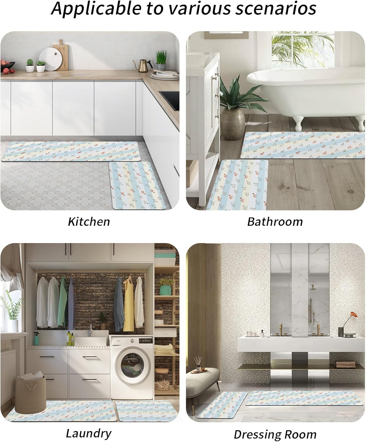 714MLnwsEHL._AC_SL1500_.jpg 2PCS Bath Mat Mushroom Rainbow Yellow Blue Stripes Non-Slip Diatomite Bathroom Mat Set for Shower Fast Water Drying Diatom Mud Foot Pad Absorbent Bathroom Floor Mats 16x24+16x47 inch - Image 6