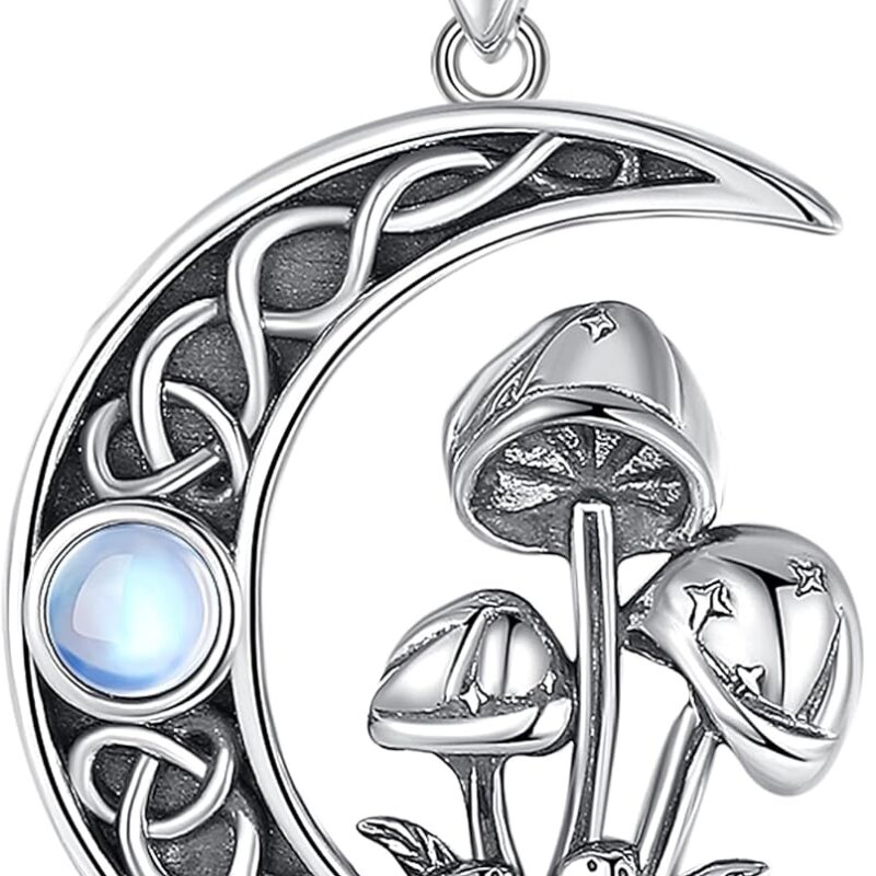 714lJqmV4FL._AC_SL1500_.jpg CELESTIA Mushroom Necklace Witch Witchy Jewelry 925 Sterling Silver Crescent Moon Moonstone Jewelry Moon Necklace Silver Mushroom Gifts for Women Teenage Daughter Wiccan Wican Witchy Stuff Withcraft