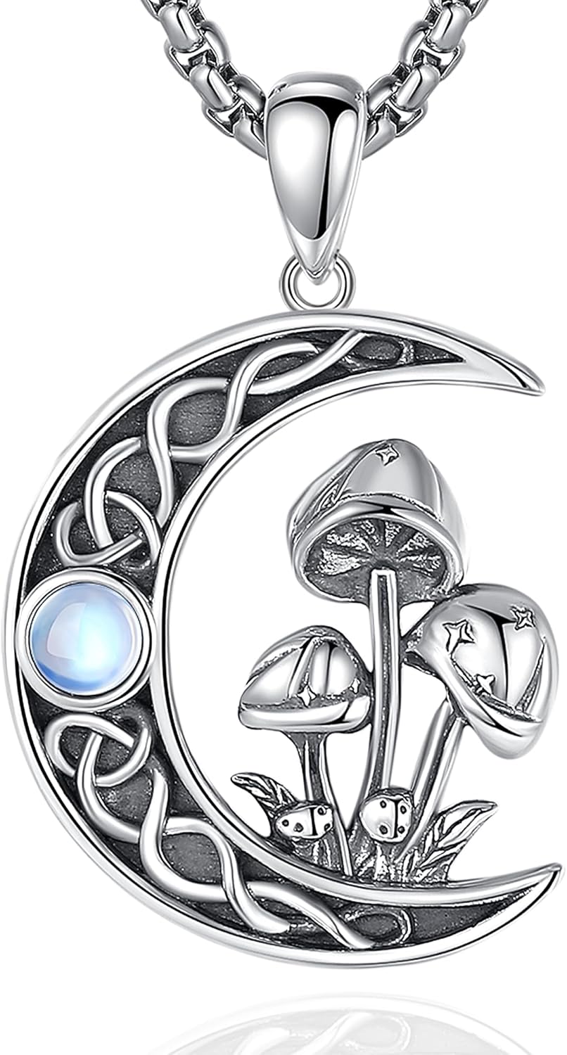 714lJqmV4FL._AC_SL1500_.jpg CELESTIA Mushroom Necklace Witch Witchy Jewelry 925 Sterling Silver Crescent Moon Moonstone Jewelry Moon Necklace Silver Mushroom Gifts for Women Teenage Daughter Wiccan Wican Witchy Stuff Withcraft