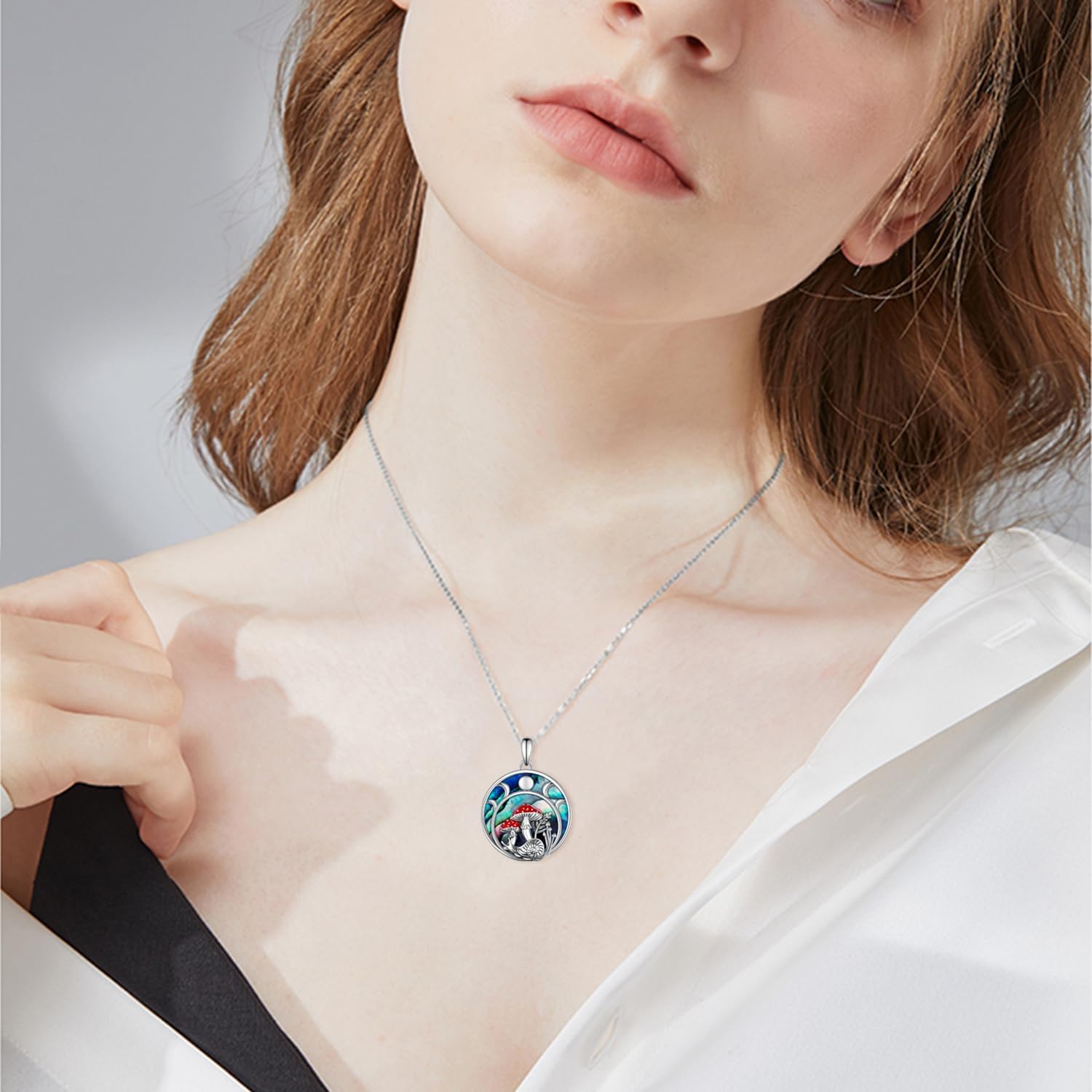 7155eo3ShAL._AC_SL1500_.jpg Moon Mushroom Necklace for Women,925 Sterling Silver Magical Red Mushroom Pendant Moon Phase Necklaces,Anniversary Birthday Gifts for Women Mom,18''-20'' - Image 5