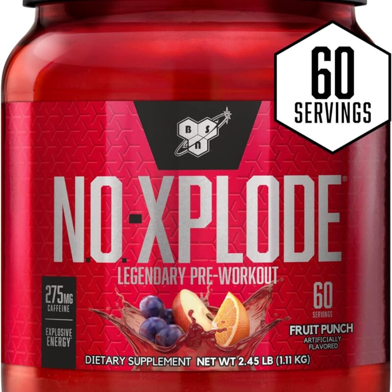 BSN N.O.-XPLODE Pre Workout Supplement with Creatine, Beta-Alanine, and Energy, Flavor: Fruit Punch, 60 Servings