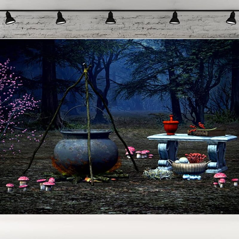 10x6.5ft Outdoor Forest Magic Photography Background Pink Mushroom Magic Pot Magic Prop for Costume Carnival Photo Studio Prop